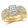 Image 1 : 1/2 CTW Round Diamond Cluster Bridal Wedding Engagement Ring 10kt Yellow Gold - REF-35Y9X