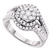 Image 1 : 1 CTW Round Diamond Framed Flower Cluster Cocktail Ring 14kt White Gold - REF-95H9W