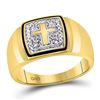 Image 1 : 0.02 CTW Mens Round Diamond Cross Ring 10kt Yellow Gold - REF-20F3M