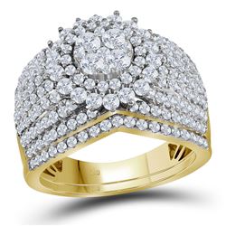 2 CTW Round Diamond Cluster Bridal Wedding Engagement Ring 14kt Yellow Gold - REF-156X3T