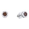 Image 1 : 1/2 CTW Brown Diamond Halo Flower Cluster Screwback Stud Earrings 14kt White Gold - REF-33N3Y
