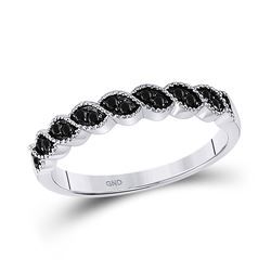 1/6 CTW Black Color Enhanced Round Diamond Wedding Anniversary Ring 10kt White Gold - REF-11M9A