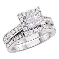 1 & 1/2 CTW Princess Diamond Halo Bridal Wedding Engagement Ring 14kt White Gold - REF-156A3N