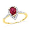 Image 1 : 1 & 1/5 CTW Pear Lab-Created Ruby Solitaire Diamond Frame Ring 10kt Yellow Gold - REF-27A5N