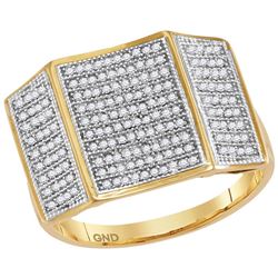 1/2 CTW Mens Round Pave-set Diamond Concave Rectangle Cluster Ring 10kt Yellow Gold - REF-57N4Y