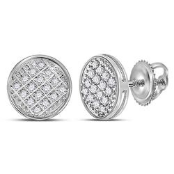 1/12 CTW Mens Round Diamond Circle Cluster Stud Earrings 10kt White Gold - REF-8N4Y