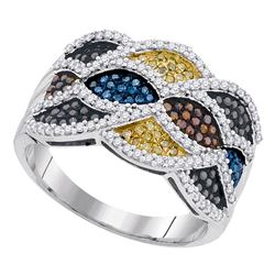 3/4 CTW Round Multicolor Enhanced Diamond Fashion Ring 10kt White Gold - REF-54K3R