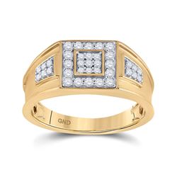 1/2 CTW Mens Round Diamond Square Cluster Ring 14kt Yellow Gold - REF-65K9R