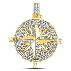 1/2 CTW Mens Round Diamond Compass Rose Charm Pendant 10kt Yellow Gold - REF-65T9K