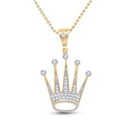 1/2 CTW Mens Round Diamond Crown King Charm Pendant 10kt Yellow Gold - REF-41X9T