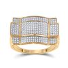 Image 1 : 1/2 CTW Mens Round Diamond Contoured Rectangle Cluster Ring 10kt Yellow Gold - REF-35T9K