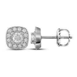 3/8 CTW Round Diamond Solitaire Square Frame Earrings 14kt White Gold - REF-39F3M