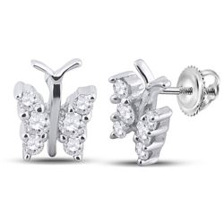 1/3 CTW Round Diamond Butterfly Bug Earrings 14kt White Gold - REF-26W3F