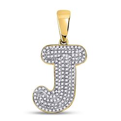 1/2 CTW Mens Round Diamond Initial J Letter Charm Pendant 10kt Yellow Gold - REF-33Y3X