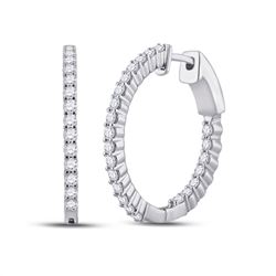 1 CTW Round Diamond Inside Outside Hoop Earrings 14kt White Gold - REF-71W9F