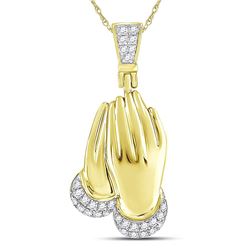 1/6 CTW Mens Round Diamond Praying Hands Charm Pendant 10kt Yellow Gold - REF-15F5M