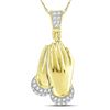 Image 1 : 1/6 CTW Mens Round Diamond Praying Hands Charm Pendant 10kt Yellow Gold - REF-15F5M