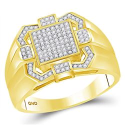 1/3 CTW Mens Round Diamond Square Cluster Ring 10kt Yellow Gold - REF-47X9T