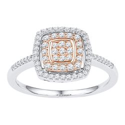 3/8 CTW Round Diamond Square Frame Cluster Ring 10kt White Rose-tone Gold - REF-24H3W