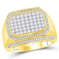 1 & 3/4 CTW Mens Round Diamond Octagon Cluster Ring 14kt Yellow Gold - REF-153F3M