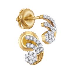 1/5 CTW Round Diamond Cluster Earrings 10kt Yellow Gold - REF-16F8M