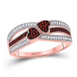 1/5 CTW Round Red Color Enhanced Diamond Double Heart Striped Ring 10kt Rose Gold - REF-24F3M