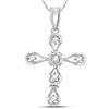 Image 1 : 1/12 CTW Round Diamond Scalloped Cross Faith Pendant 10kt White Gold - REF-8Y4X