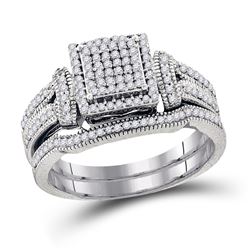 3/8 CTW Diamond Cluster Bridal Wedding Engagement Ring 10kt White Gold - REF-35A9N
