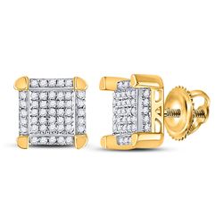 1/6 CTW Mens Round Diamond Square Cluster Stud Earrings 10kt Yellow Gold - REF-15K5R
