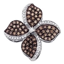 1 CTW Round Brown Diamond Flower Cluster Pendant 10kt White Gold - REF-47N9Y