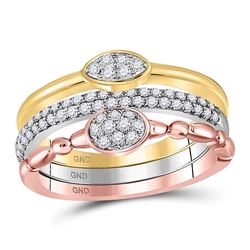 1/2 CTW Round Diamond 3-Piece Stackable Ring 10kt Tri-Tone Gold - REF-41M9A