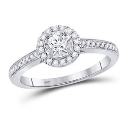 3/8 CTW Round Diamond Solitaire Bridal Wedding Engagement Ring 14kt White Gold - REF-45Y5X