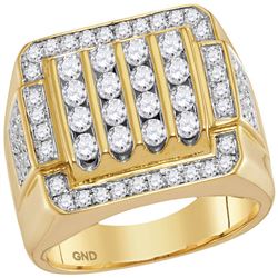 2 CTW Mens Round Diamond Square Cluster Ring 10kt Yellow Gold - REF-156A3N