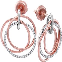 1/4 CTW Round Diamond Circle Dangle Earrings 10kt Rose Gold - REF-24R3H