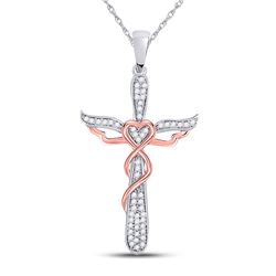 1/6 CTW Round Diamond Cross Religious Pendant 10kt Two-tone Rose Gold - REF-15W5F