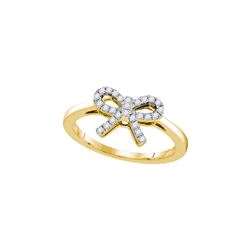 1/6 CTW Round Diamond Ribbon Bow Knot Ring 10kt Yellow Gold - REF-14X4T