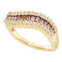 5/8 CTW Princess Brown Diamond Contoured Ring 14kt Yellow Gold - REF-47R9H