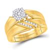 Image 2 : 1/3 CTW His & Hers Round Diamond Cluster Matching Bridal Wedding Ring 10kt Yellow Gold - REF-54W3F