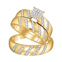 1/2 CTW His & Hers Round Diamond Cluster Matching Bridal Wedding Ring 10kt Yellow Gold - REF-39F6M