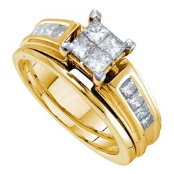 1 CTW Princess Diamond Cluster Bridal Wedding Engagement Ring 14kt Yellow Gold - REF-120Y3X