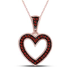 1/10 CTW Round Red Color Enhanced Diamond Heart Pendant 10kt Rose Gold - REF-11H9W