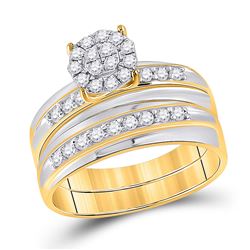3/4 CTW His & Hers Round Diamond Cluster Matching Bridal Wedding Ring 14kt Two-tone Gold - REF-75W5F