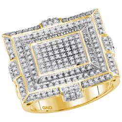 5/8 CTW Mens Round Diamond Square Cluster Fashion Ring 10kt Yellow Gold - REF-60H3W