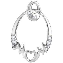 0.03 CTW Round Diamond Mom Mother Oval Heart Pendant 14kt White Gold - REF-7M5A