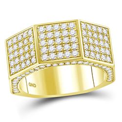 2 & 3/4 CTW Mens Round Diamond Octagon Nut Faceted Ring 14kt Yellow Gold - REF-197M9A