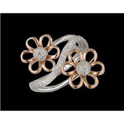 14KPW Gold Double Flower Diamond Bypass Ring