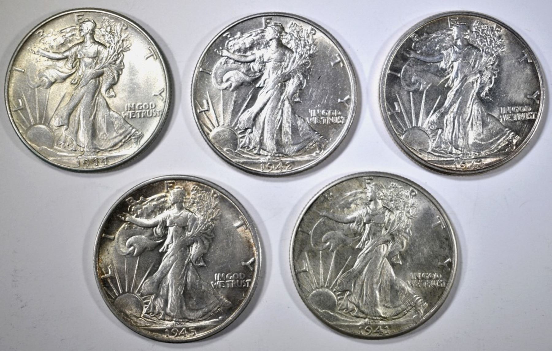 Walking Liberty Half Dollar Set – 5 Coins, Very Good Condition (1916-1947)