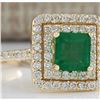 Image 2 : 1.72 CTW Natural Emerald And Diamond Ring 14K Solid Yellow Gold