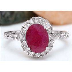 2.83 CTW Natural Ruby 18K Solid White Gold Diamond Ring