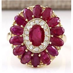 4.42 CTW Natural Ruby And Diamond Ring In 18K Yellow Gold